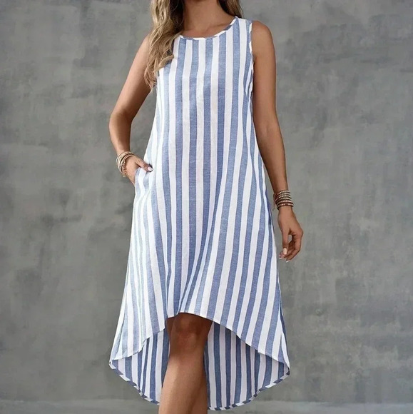 Island Vacation Style Striped Sleeveless Women Dress With Country Style - Picture 2 of 6